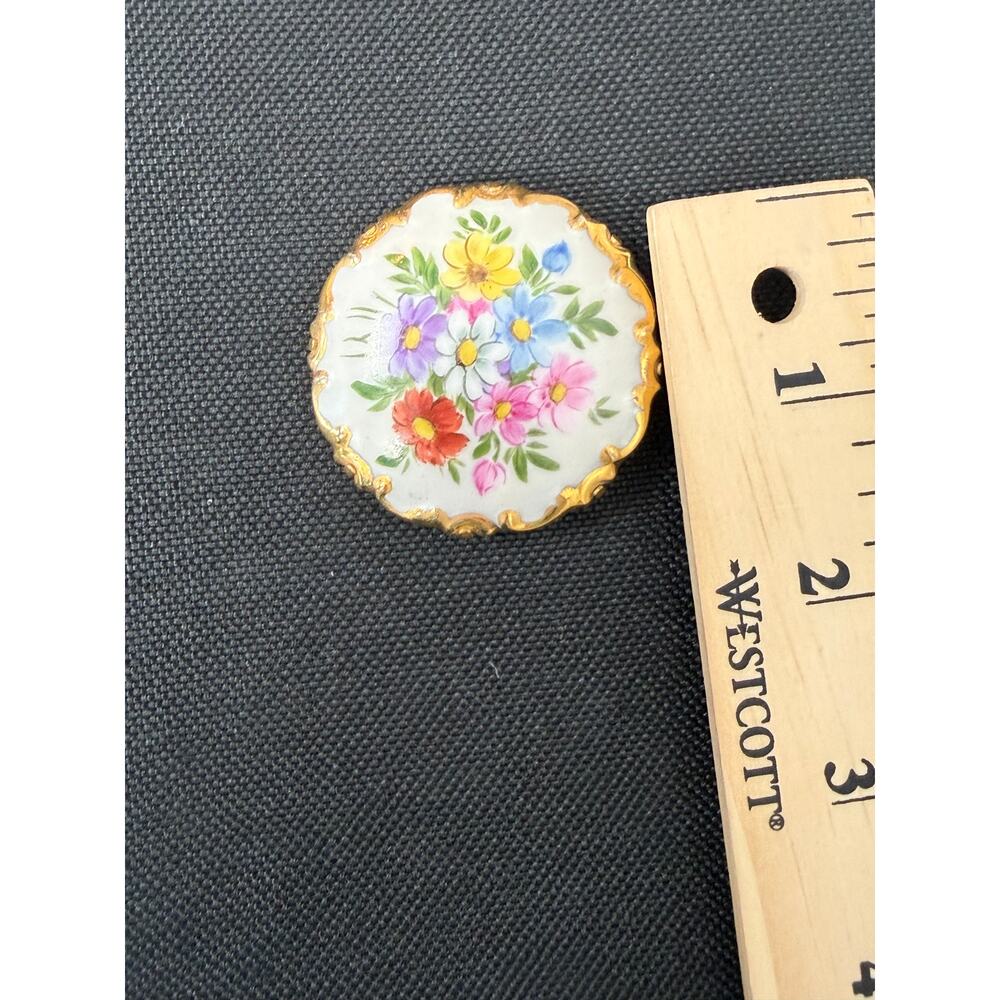 Vtg Rosenthal Marktredwitz Germania Porcelain Brooch Hand Painted Floral Gold View 3